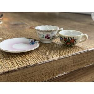 Mix Set Of 3 Miniature VTG Hand Painted Porcelain Cups & Saucer Japan